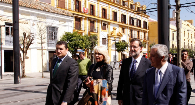 Mariano Rajoy, Javier Arenas, Teófila Martínez en Sevilla