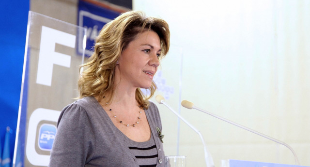 La secretaria general del Partido Popular, María Dolores Cospedal durante su intervención en el Foro Madrid