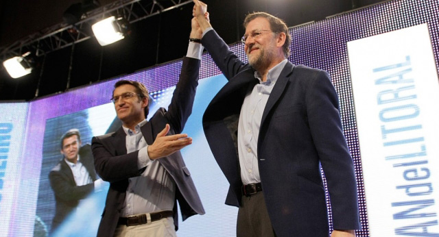 Mariano Rajoy y Manuel Feijóo en la clausura del acto aniversario de gobierno del PP de Galicia