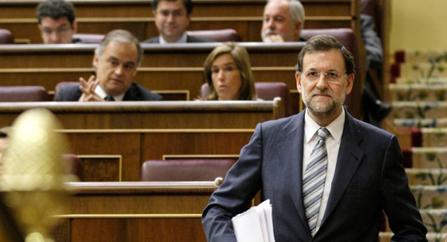 El presidente del PP, Mariano Rajoy, durante su intervención en el pleno del Congreso