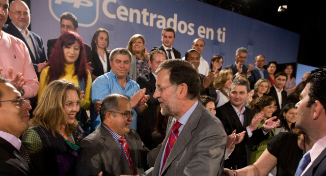 El presidente del PP, Mariano Rajoy, durante su intervención en el acto sobre inmigración