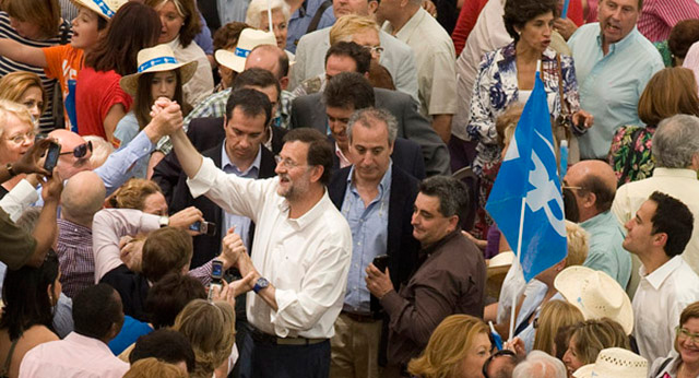 Mariano Rajoy en un acto del PP en Zaragoza