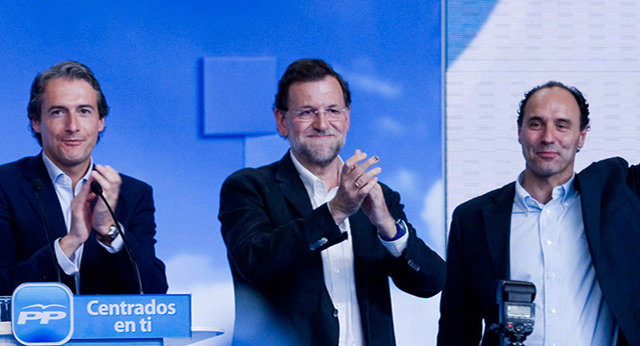 Mariano Rajoy, Nacho Diego e Íñigo de la Serna en un acto en Santander