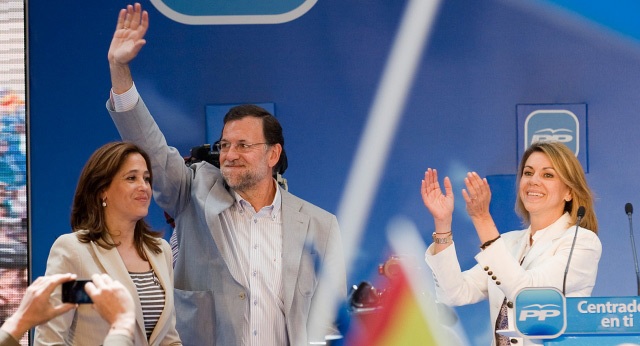 Mariano Rajoy y Maria Dolores de Cospedal durante el mitin en Ciudad Real