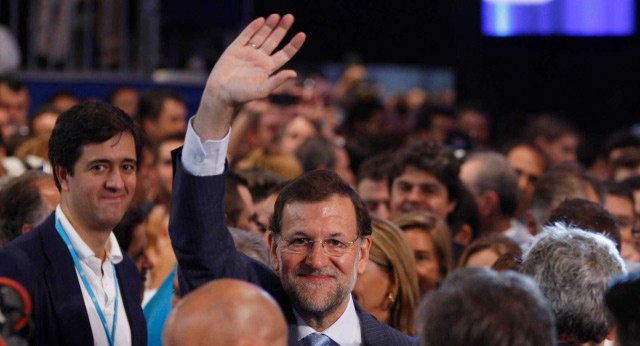 El presidente del PP, Mariano Rajoy, durante el acto de clausura de la convención nacional del PP en Málaga
