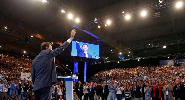 El presidente del PP, Mariano Rajoy, durante el acto de clausura de la convención nacional del PP en Málaga