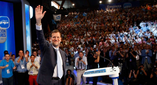 El presidente del PP, Mariano Rajoy, durante el acto de clausura de la convención nacional del PP en Málaga