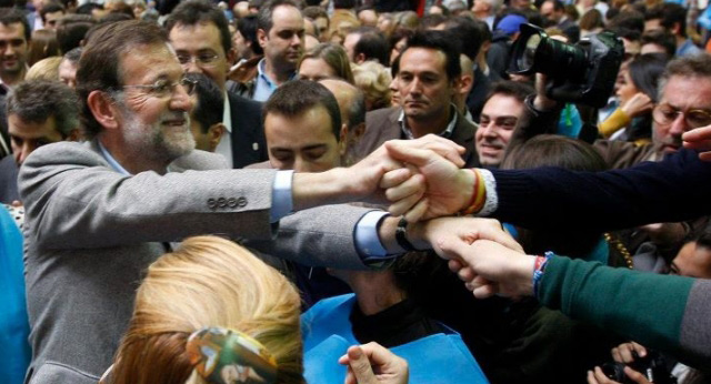 Mariano Rajoy durante su intervención en el mitin de Leganés