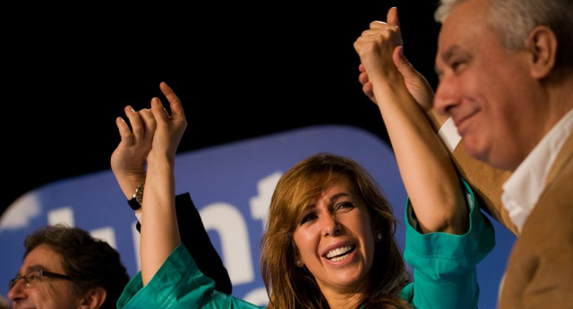 Javier Arenas y Alicia Sánchez-Camacho en un mitin en Blanes (Gerona)