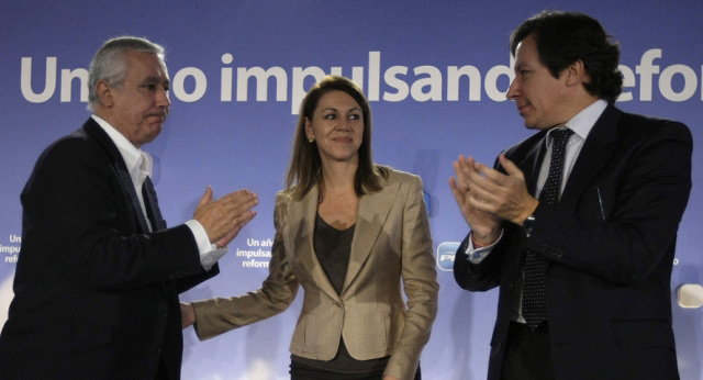 María Dolores de Cospedal, Javier Arenas y Carlos Floriano en la clausura de la 18 Interparlamentaria popular