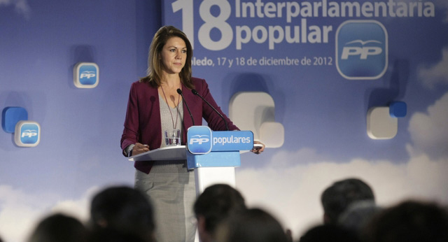 María Dolores de Cospedal durante su intervención en la inauguración de la 18 Interparlamentaria popular