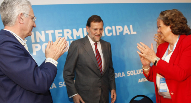 Mariano Rajoy con Rita Barbera y Jose Ignacio Palacios en la clausura de la XIV Unión Intermunicipal Popular
