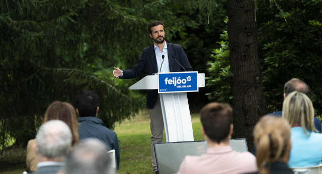 El presidente del Partido Popular, Pablo Casado, en la presentación de los candidatos al Parlamento de Galicia