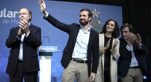 Pablo Casado interviene en la comida de Navidad del PP de la Comunidad de Madrid. 