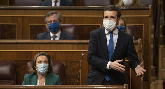 El presidente del Partido Popular, Pablo Casado, durante la Sesión de Control al Gobierno