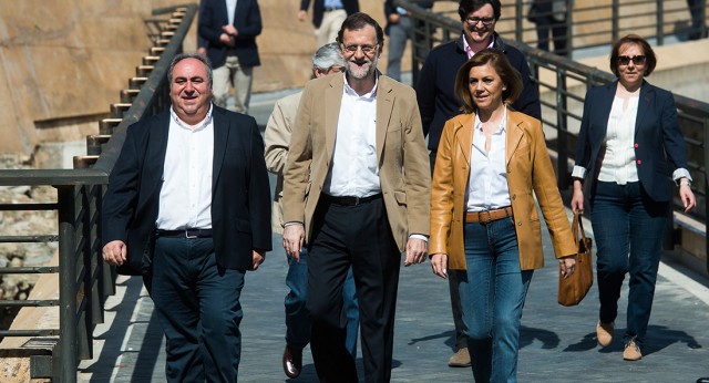 Vicente Tirado, Mariano Rajoy y María Dolores de Cospedal a su llegada a Toledo