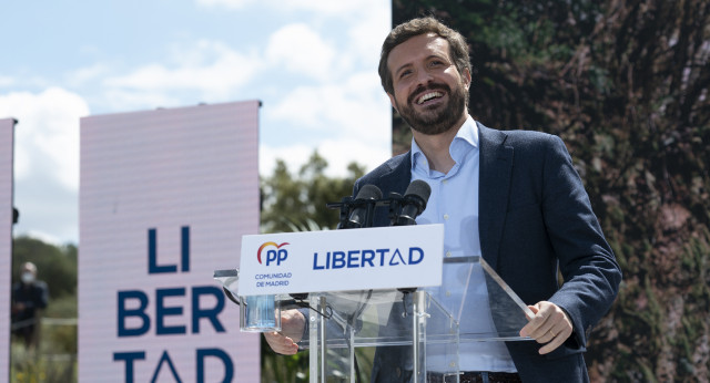 Pablo Casado en el acto de de campaña en Majadahonda