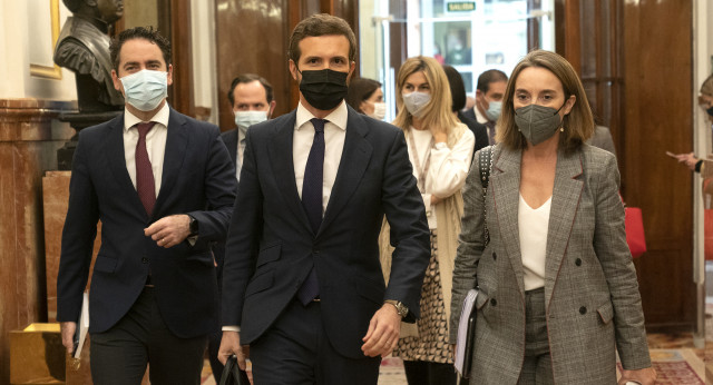 El presidente, Pablo Casado, a su llegada al debate de los PGE