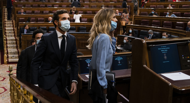 El presidente del Partido Popular, Pablo Casado, asiste a la Sesión de Control al Gobierno