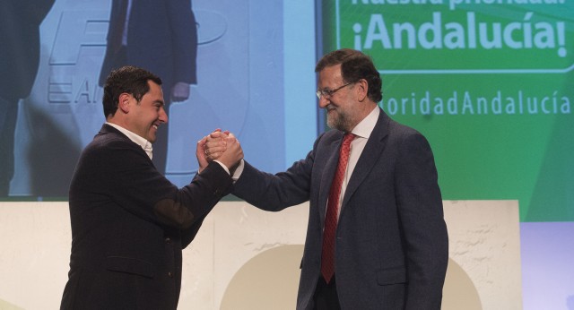 Juanma Moreno, candidato a la Presidencia de la Junta de Andalucía junto al Presidente del Gobierno, Mariano Rajoy