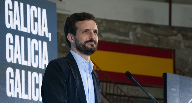 Pablo Casado en el acto central de las elecciones al Parlamento de Galicia