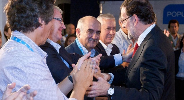 Mariano Rajoy junto al Presidente de la Región de Murcia, Alberto Garre y el Presidente del PP de Murcia, Ramón Luis Valcárcel