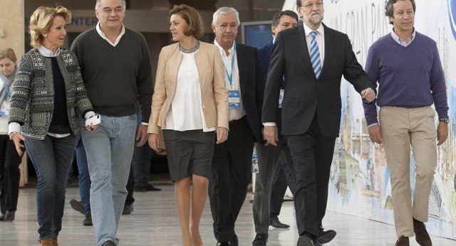 Mariano Rajoy junto a la Secretaria General y los Vicesecretarios Generales junto a la Presidenta del PP de Madrid en Esperanza Aguirre