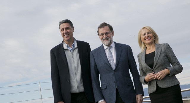 Mariano Rajoy con Xavi García Albiol y María Angeles Olmedo en Girona