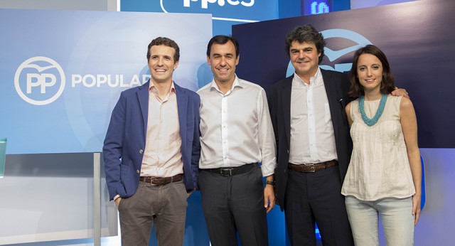 Pablo Casado, Fernando Martínez-Maillo, Jorge Moragas y Andrea Levy en la presentación de la Conferencia