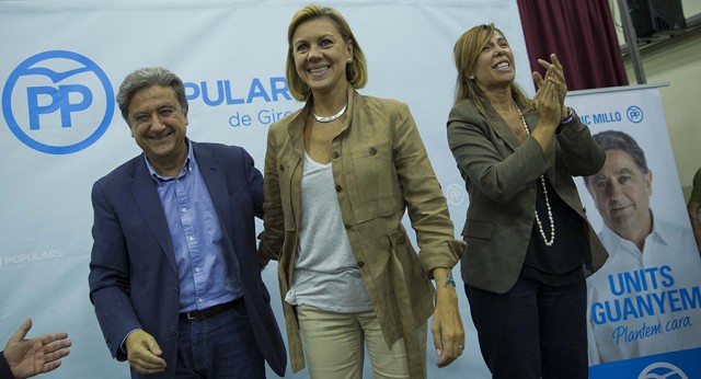 María Dolores de Cospedal con Enric Millo y Alicia Sánchez-Camacho en Figueras