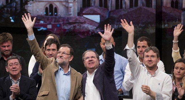 Mariano Rajoy junto al candidato a la Presidencia de CyL, Juan Vicente Herrera, Javier Lacalle y Cesar Rico