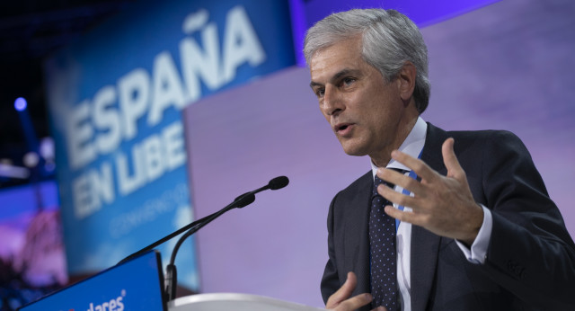 El presidente de la Fundación Concordia y Libertad, Adolfo Suárez, durante su intervención en la Convención Nacional