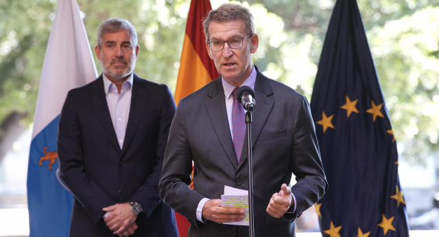 Rueda de prensa de Alberto Núñez Feijóo tras la reunión con el presidente del Gobierno de Canarias, Fernando Clavijo