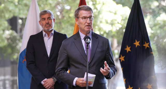 Rueda de prensa de Alberto Núñez Feijóo tras la reunión con el presidente del Gobierno de Canarias, Fernando Clavijo