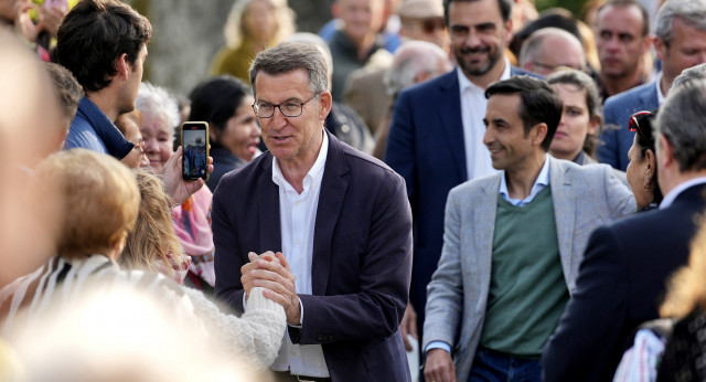 El presidente del PP, Alberto Núñez Feijóo, durante el mitin celebrado en Ferrol