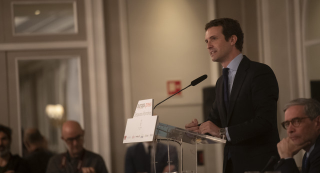 Pablo Casado en los desayunos de Europa Press