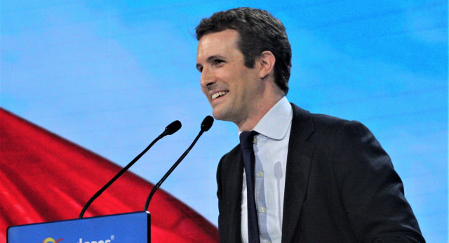 El presidente del Partido Popular, Pablo Casado, durante la clausura de la Convención Nacional