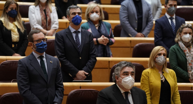 Los senadores del GPP durante el minuto de silencio 