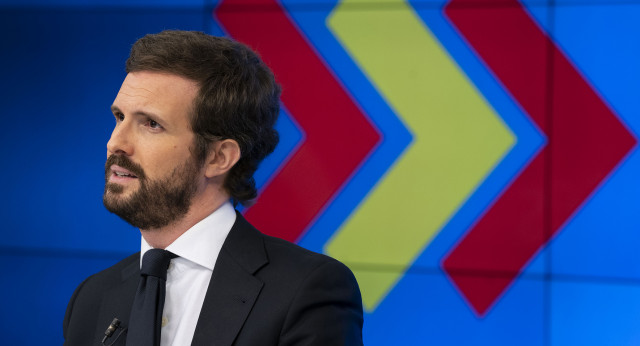 El presidente del Partido Popular, Pablo Casado, en rueda de prensa