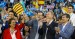 Mariano Rajoy con Alberto Fabra y Rita Barberá en el mitin de Valencia