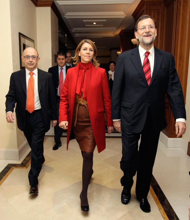Mariano Rajoy, Mª Dolores de Cospedal y Cristóbal Montoro a su llegada al acto