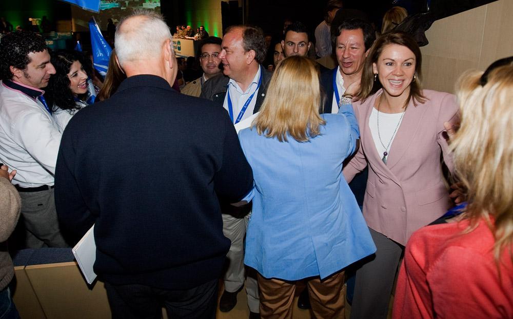 Mª Dolores de Cospedal con José Antonio Monago y Carlos Floriano en la inauguración del XI Congreso del PP Extremadura
