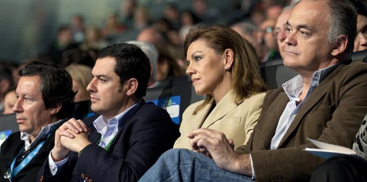 Carlos Floriano, Juanma Moreno, María Dolores de Cospedal y Esteban González Pons durante la inauguración
