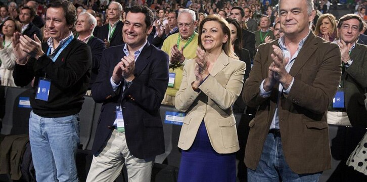 Carlos Floriano, Juanma Moreno, María Dolores de Cospedal y Esteban González Pons durante la inauguración