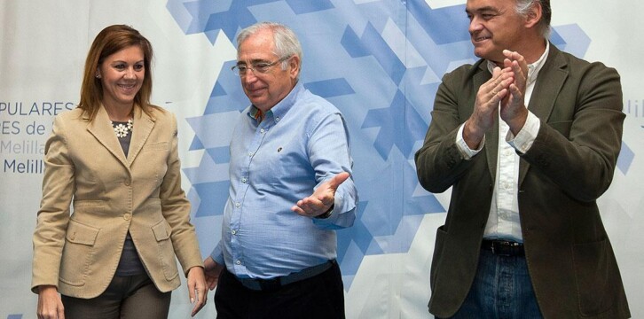 Mª Dolores de Cospedal, Esteban González pons, y Juan José Imbroda en la Convención Regional del PP de Melilla