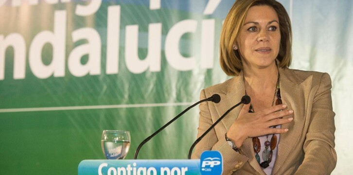 Mª Dolores de Cospedal durante una reunión con apoderados e interventores del PP de Jerez