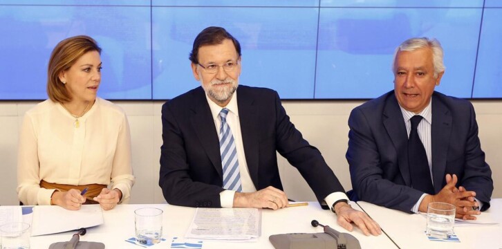 Mariano Rajoy junto a la Secretaria General, Mª Dolores de Cospedal y el Vicesecretario general de Política Autonómica y Local, Javier Arenas