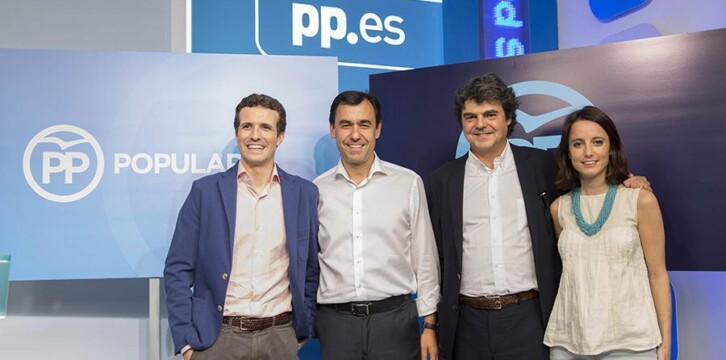 Pablo Casado, Fernando Martínez-Maillo, Jorge Moragas y Andrea Levy en la presentación de la Conferencia