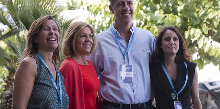 Alicia Sánchez-Camacho, María Dolores de Cospedal, Xavier García Albiol y Andrea Levy a su llegada a la Escuela de Verano