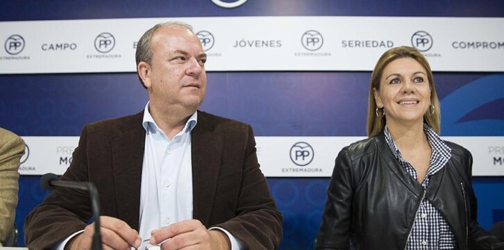 María Dolores de Cospedal y José Antonio Monago en la Interparlamentaria del PP de Extremadura